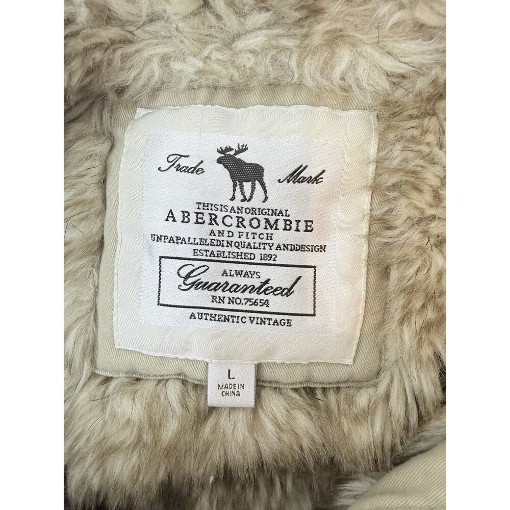 Vtg Y2K Abercrombie & Fitch Faux Fur Hooded Bomber Jacket Women Size Large - Picture 12 of 16